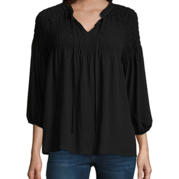 a.n.a Tops - a.n.a Smocked Split Neck Top